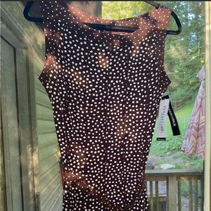 💋HP💋maxi dress brown polka dot size 12 NWT sleeveless pullover stretch.